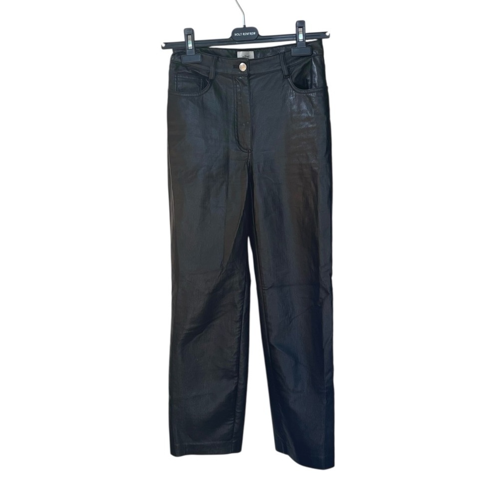 ARITZIA Wilfred Melina High Waisted Faux Leather Straight Leg Pant Black 2 - Picture 2 of 4